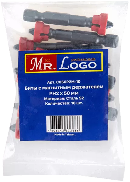 Бита с магнитным держателем PH2*50мм Сталь S2 (10шт.) PE Bag Mr. Log C050P2M-10 - интернет-магазин «Стронг Инструмент» город Краснодар