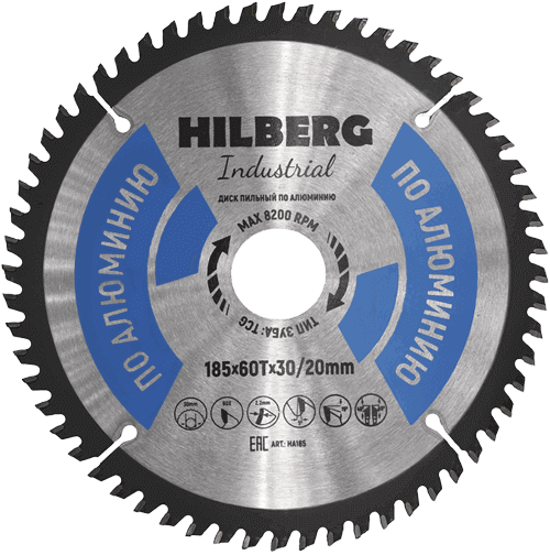 Пильный диск по алюминию 185*30/20*Т60 Industrial Hilberg HA185 - интернет-магазин «Стронг Инструмент» город Краснодар