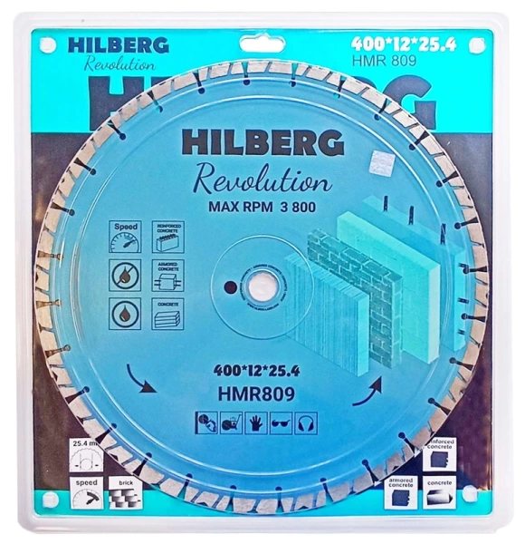 Диск алмазный отрезной 400*25.4*12*3.8мм по железобетону Hilberg Revolution HMR809 - интернет-магазин «Стронг Инструмент» город Краснодар